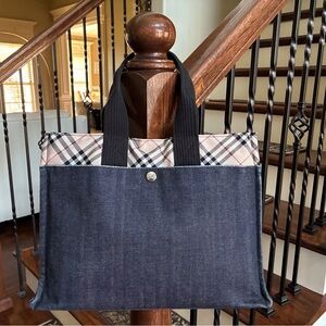 🐣 WAS $390 Burberry Novacheck Blue Label Denim Tote